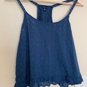 Blue Eyelet Flowy Racer Back Tank